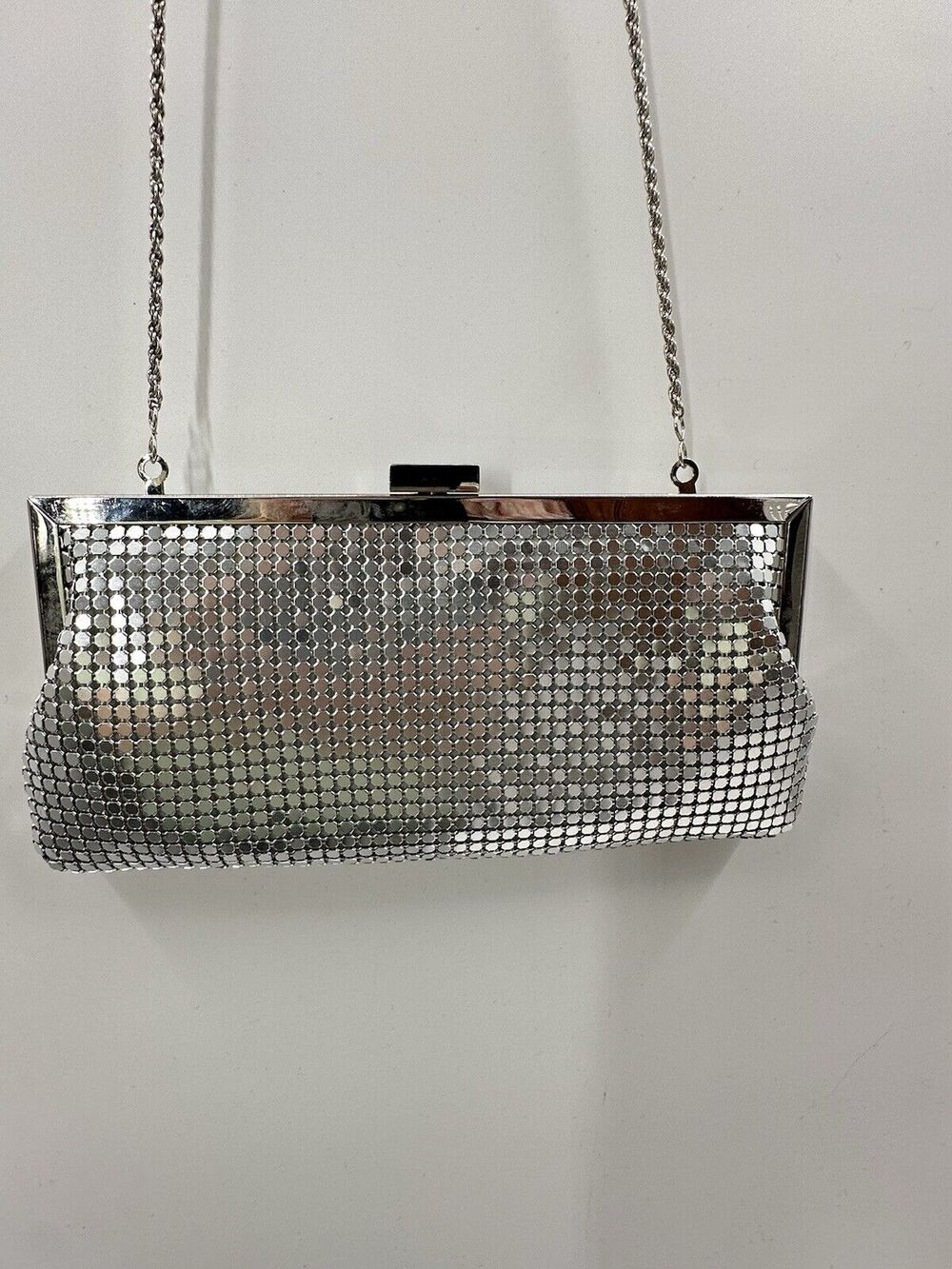 La Regale Silver Metal Mesh Chain Strap Clutch Evening Bag Cocktail Wedding Prom